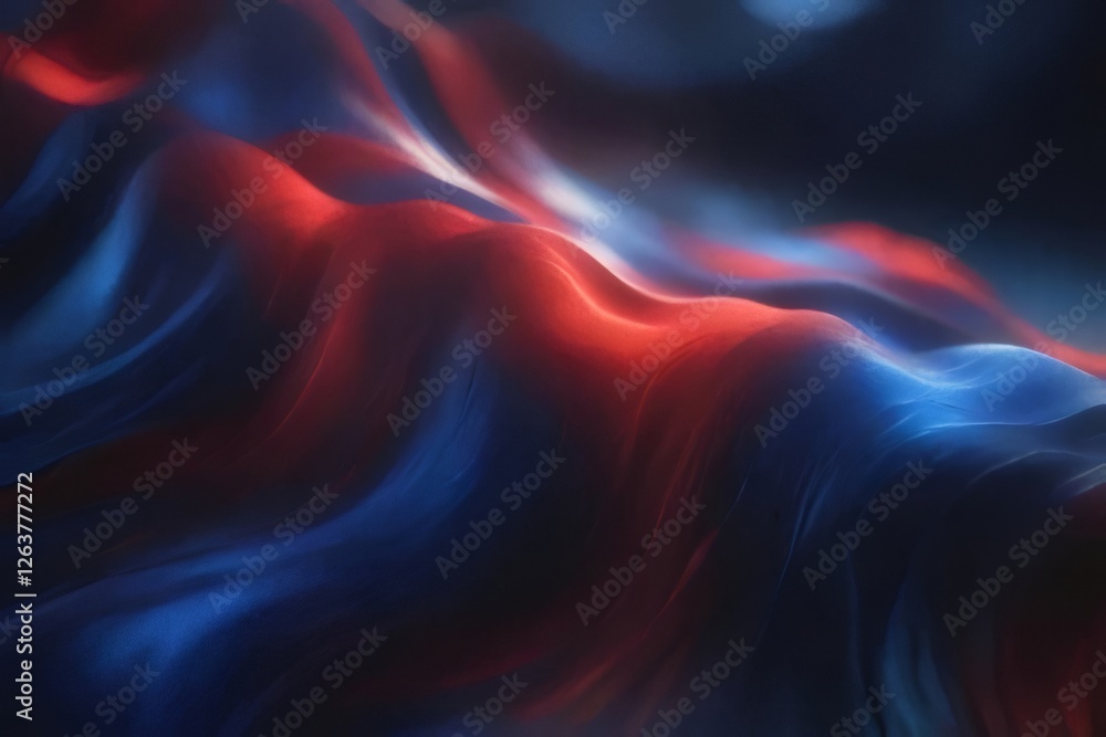 Poster abstract red and blue wave pattern, dynamic flowing lines, digital art.