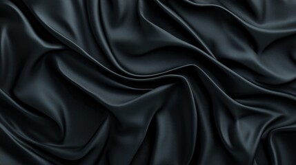 Fototapeta premium Soft black fabric draped artistically on a surface, showcasing intricate folds and shadows in low light