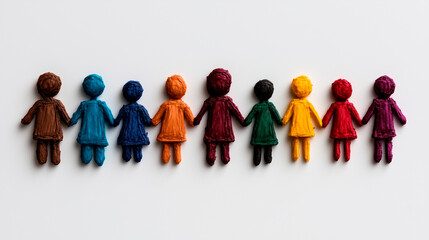 Ten Multicolored Figurines Holding Hands
