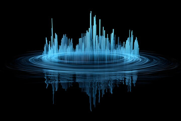 Digital Cityscape: Futuristic Urban Design Reflects in a Circular Light Trail
