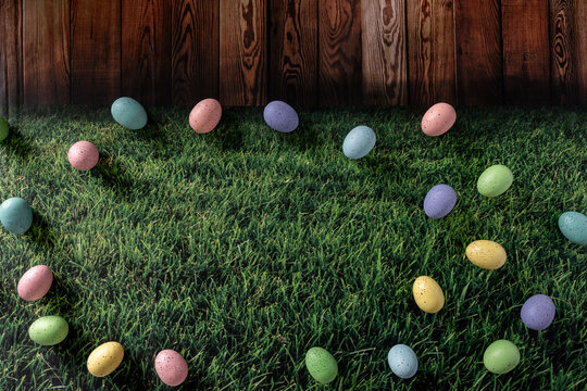 Painted Easter Eggs on the lawn