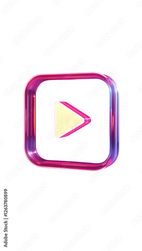 Aufkleber 3d rendered youtube play button icon with glowing neon effect, isolated on a transparent background