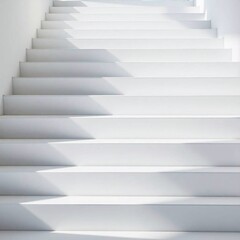  a set of stark white steps with sharp angles, illuminated by strong hard light, creating harsh shadows