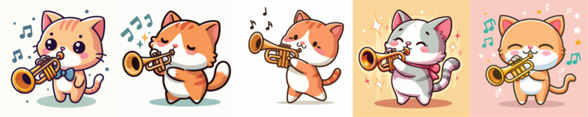 vector set of cute cats playing trumpet