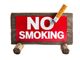 No Smoking Sign on Rustic Wood, Transparent Background