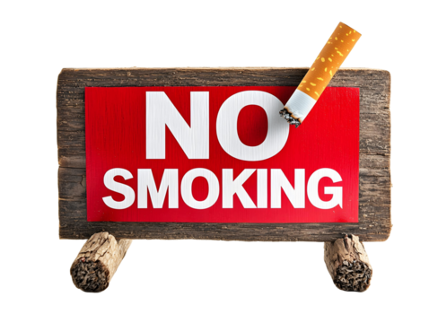 No Smoking Sign on Rustic Wood, Transparent Background