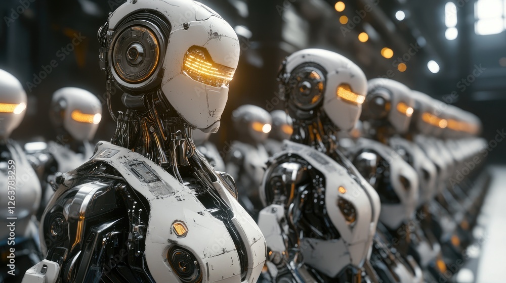 Poster a futuristic semiconductor processing plant with advanced robotics and ai systems.