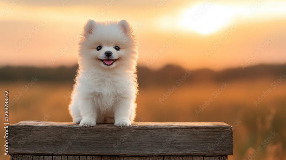 Wall mural Cutie Pie, A fluffy Pomeranian puppy with a playful expression, ideal for pet lovers and animal-themed projects.