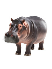 Hippopotamus Stands, Massive Body,  Powerful Legs,  Gray Skin, Transparent Background.