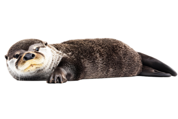 Otter Relaxing on Transparent Background, Wildlife Image with Fur Detail