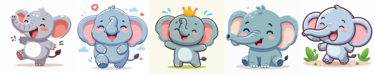 vector group of excited elephants laughing