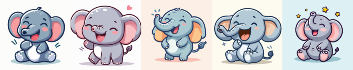 vector group of excited elephants laughing