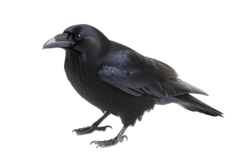Raven Bird Stands on Black Background, Transparent PNG Image