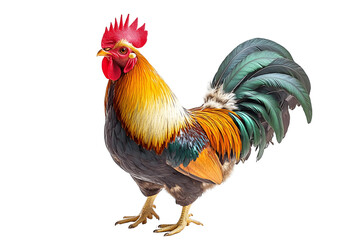 Fototapeta premium Rooster's Vibrant Plumage, Transparent Background. Stunning Bird with Colorful Feathers, Isolated Image.