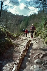 Obraz premium Hikers on Trail in Forest