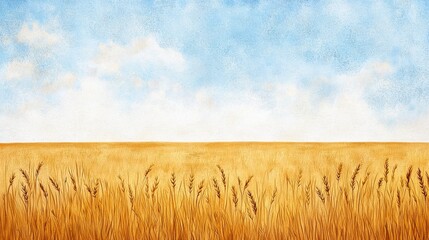 Serene Wheat Field Under Blue Sky with Soft Clouds on a Sunny Day
