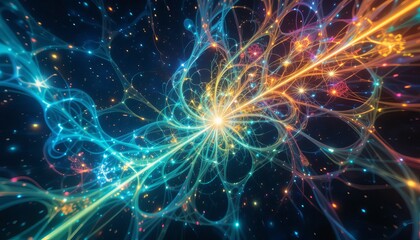 Abstract neon fractal wallpaper with space.