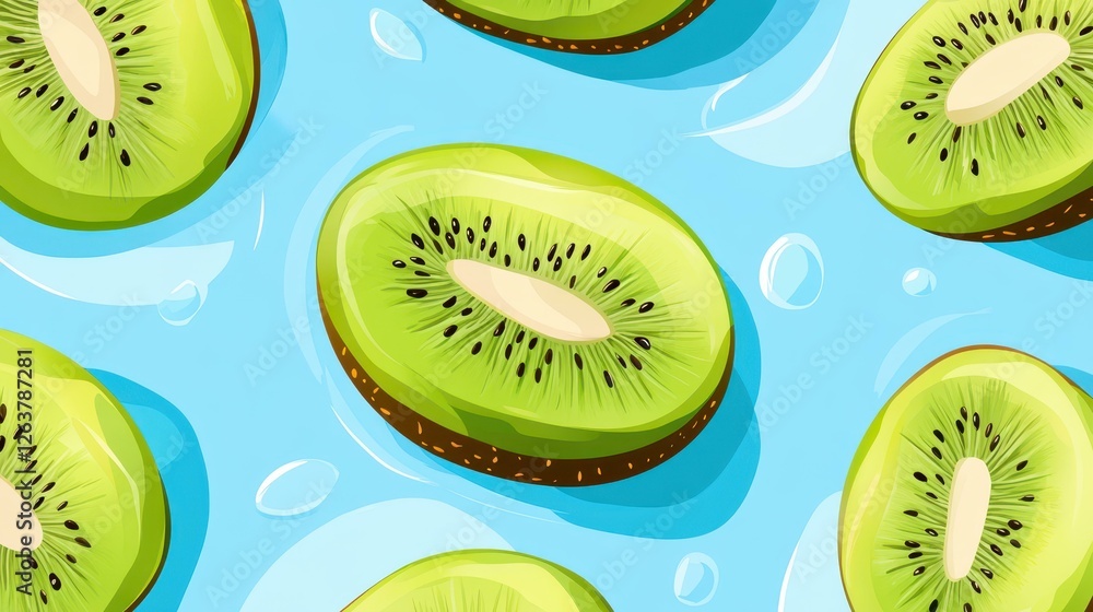 Poster fresh, vibrant kiwi slices create a fun and fruity background. perfect for adding a pop of color to 