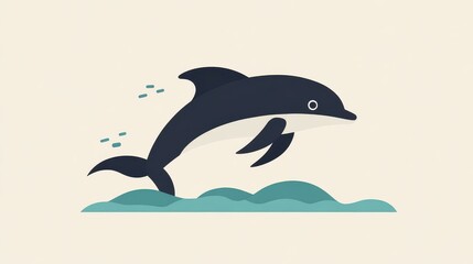 Obraz premium A sleek dolphin soars above the waves, embodying modern minimalism with clean lines and vibrant textures in a playful design.
