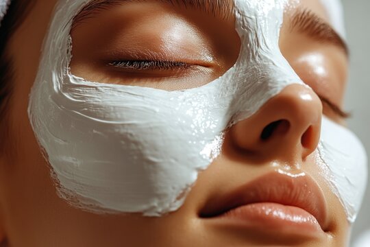 Woman with a white face mask on skin	