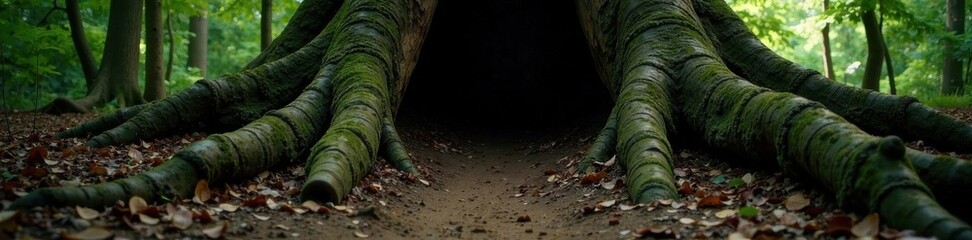 A giant, ancient tree's hollowed-out trunk reveals an eerie barefoot footprint , footprint, tree, ancient