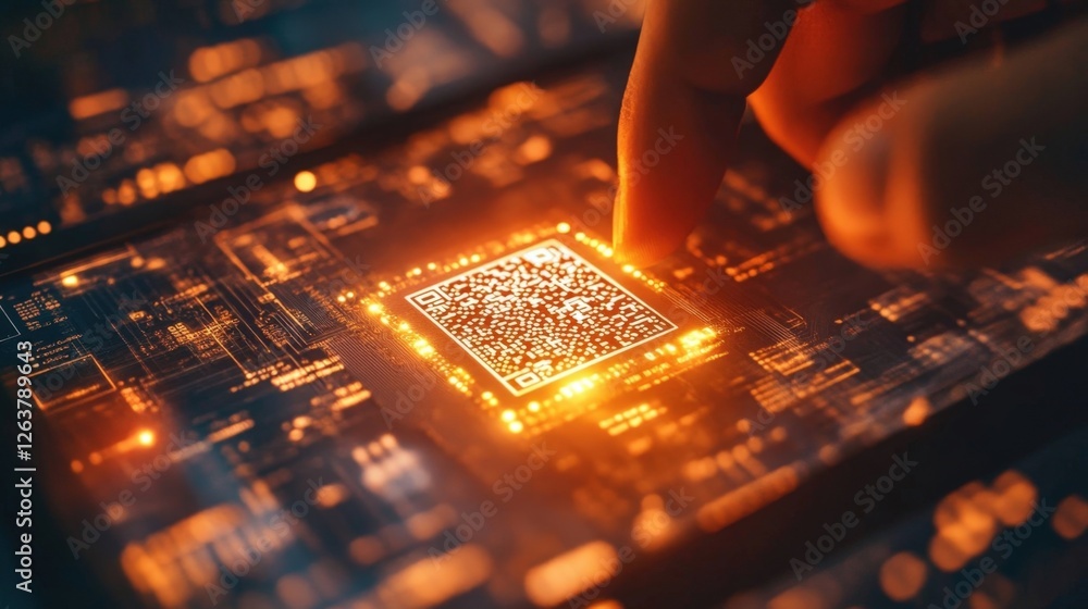 Poster a closeup of a hand holding a secure digital certificate displayed on a tablet featuring intricate b