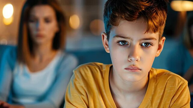 A teenager immersed in his laptop, oblivious to his mothers frustration over his gaming obsession and distractions.
