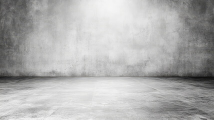 A minimalistic gray concrete wall and floor studio with a smooth cement shelf, offering a neutral, industrial backdrop with empty space, ideal for product displays or text placement.