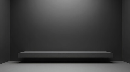 Obraz premium A minimalistic gray concrete wall and floor studio with a smooth cement shelf, offering a neutral, industrial backdrop with empty space, ideal for product displays or text placement.