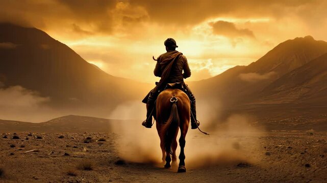 Eerie figure on a fiery horse ventures through a desolate terrain, embodying the Spectre of Mortality.