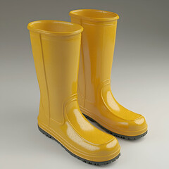 Yellow rubber boots, studio shot, clean background, for gardening or rainy weather
