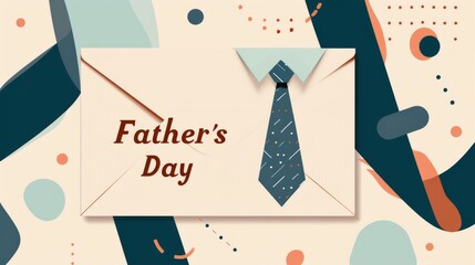A clean and minimal Father's Day card featuring a tie as part of an envelope. Simple colors and patterns create a sleek and festive aesthetic. AI generated.