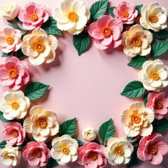 Obraz premium Artificial flower wall in vintage style with pastel colors and delicate petals, floral patterns, artificial flowers, pastel flowers