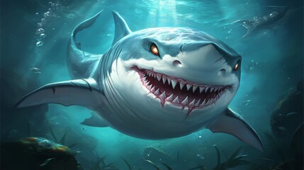 Fototapeta premium A captivating closeup of a regal shark in the depths of the ocean, showcasing its predatory tendencies