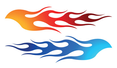 Fire flames racing car decal vector art graphic. Burning tire and flame sports car body side vinyl decal. Side speed decoration for cars, auto, truck, boat, suv, motorcycle.
