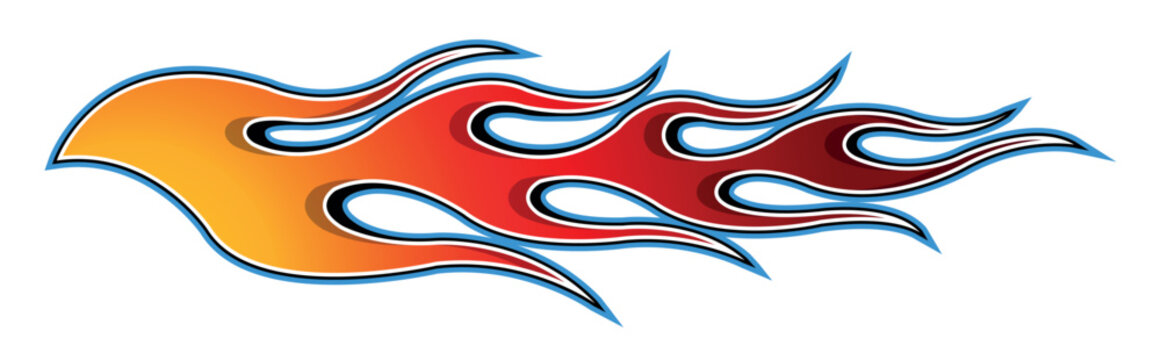 Fire flames racing car decal vector art graphic. Burning tire and flame sports car body side vinyl decal. Side speed decoration for cars, auto, truck, boat, suv, motorcycle.