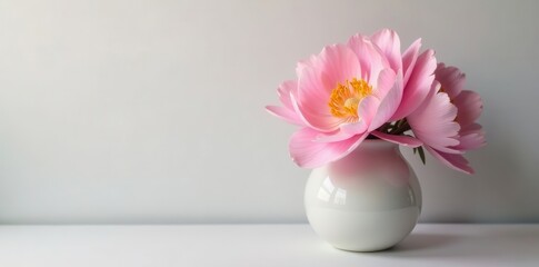 A delicate peony blossom in a elegant vase with soft pastel colors, sophistication, decoration, flowers