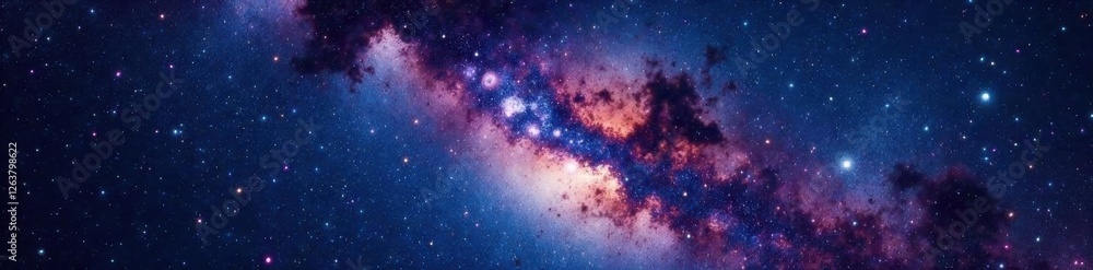 Wall mural astronomical view of milky way galaxy with stars and space dust in the universe , galactic view, uni