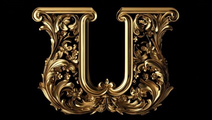 Ornate letter u in gleaming gold with floral flourishes a luxurious alphabet design element