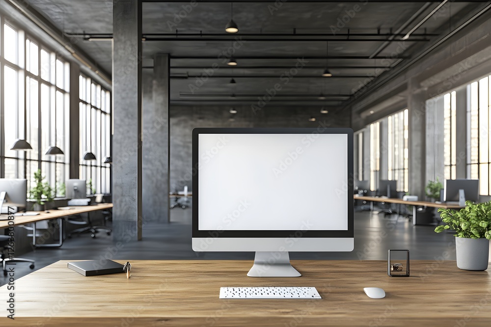 Poster modern workspace computer display in industrial office