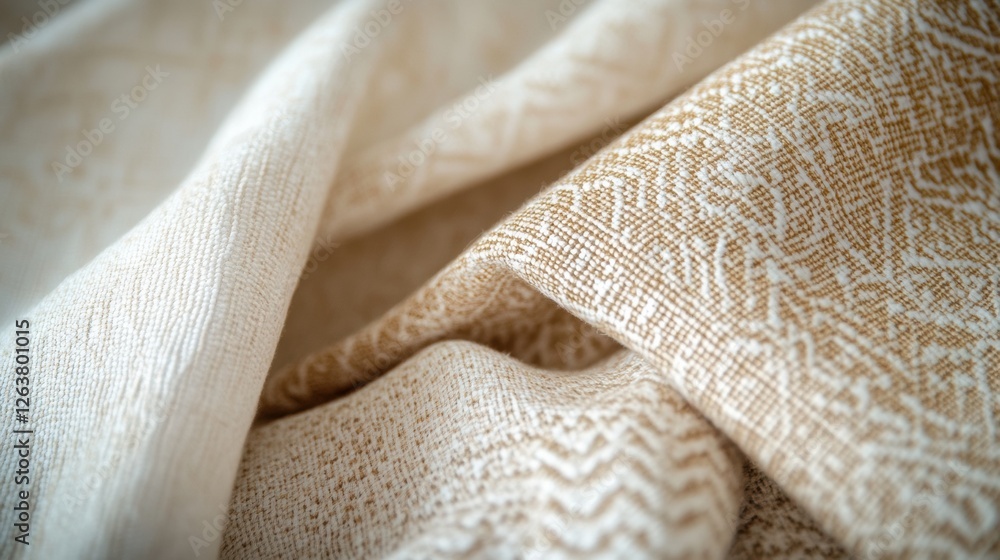 Leinwandbilder Close up of patterned fabrics showcasing intricate designs and textures with a blank area for custom text addition. Generative AI