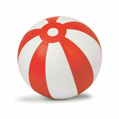 Red and white beach ball isolated on white background; summer fun, leisure activity