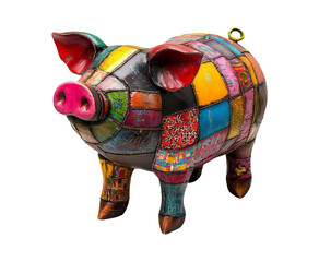 Colorful Decorative Piggy Bank on Transparent Background
