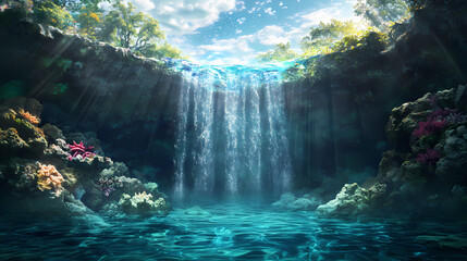 Obraz premium mesmerizing underwater waterfall cascading
