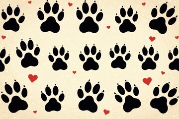 Fototapeta premium Black Silhouette Doodle Paw Prints for Wall Background or Digital Pattern, abstract patterns, minimalist art, wall art