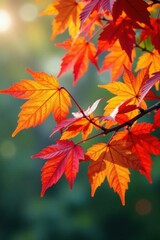 A tree branch loaded with red and yellow leaves in autumn colors, nature, autumn, landscape