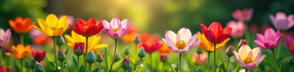 Obraz premium Blooming flowers in a garden, spring, nature, ecology