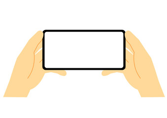 両手で横向きのスマートフォンを持つ手のイラスト
