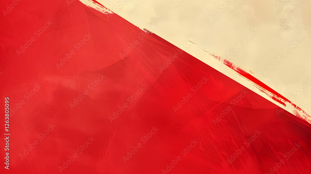 Poster Abstract composition featuring a diagonal split of vibrant red and soft beige tones, creating a dynamic visual impact