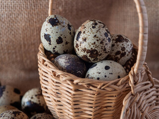 Fresh Quail Eggs in a Rustic Basket for Culinary Use